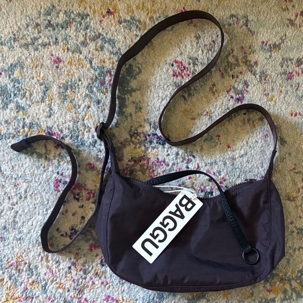 Baggu Small Nylon Crescent Bag in Chocolate Plum